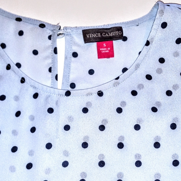 VINCE CAMUTO L/S TOP - BOHO LIGHT BLUE w/ NAVY POLKA-DOT- SMALL - Picture 2 of 7